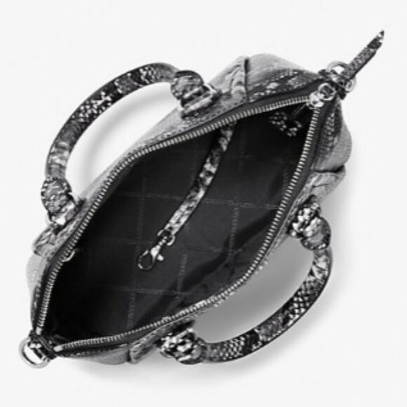 NWT Great Gift Michael Kors Black/White Sienna Medium Python Leather Satchel - Picture 2 of 11